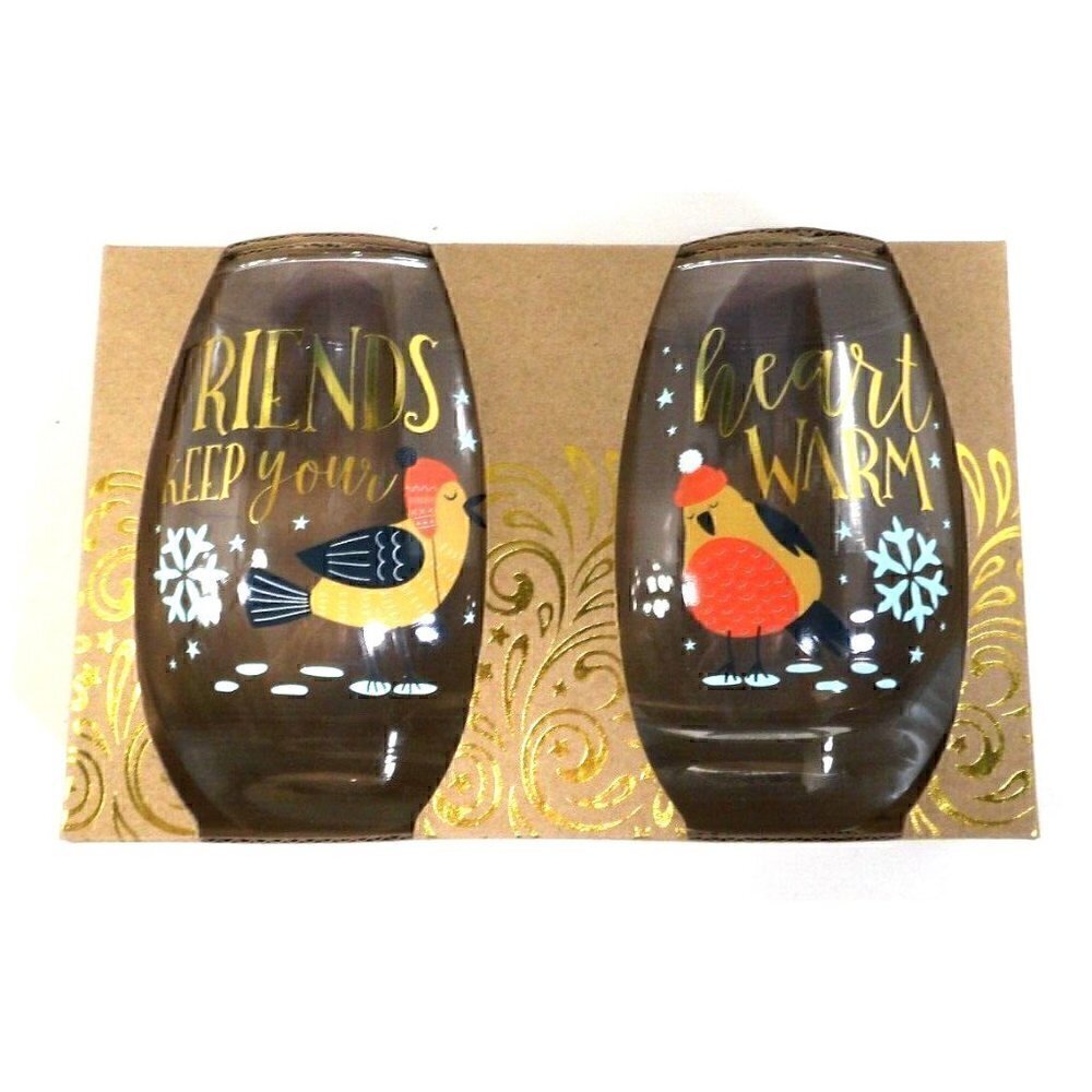 Stemless 22 oz wine glasses set of two "Friend Keep Your Heart Warm" TMD, NEW